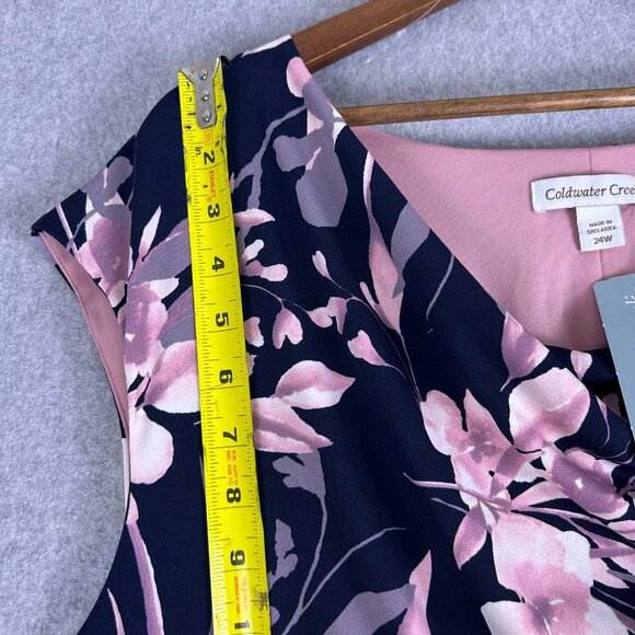 Coldwater Creek Maxi Dress Women 24W Navy Pink Floral Shift Stretch Cocktail NWT - Picture 2 of 12